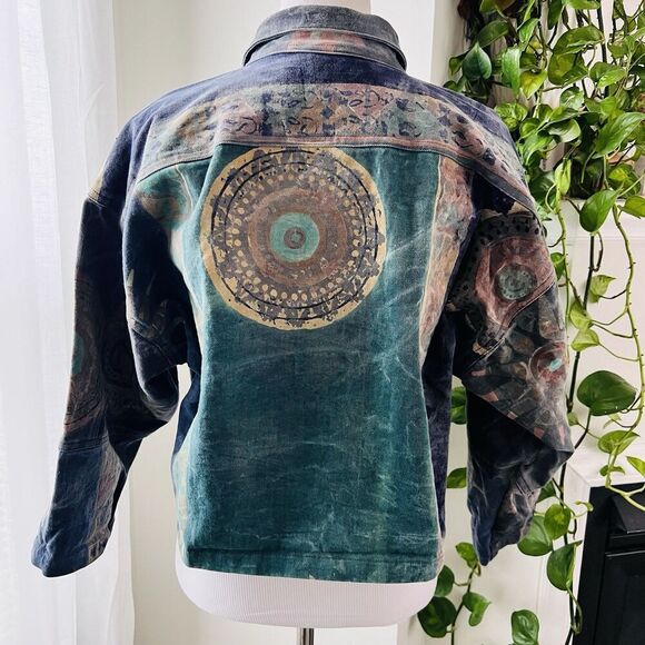 Chantik Handcrafted in Bali Blue Colorful Pastel Denim Cropped Boho Jacket Small - Picture 6 of 8